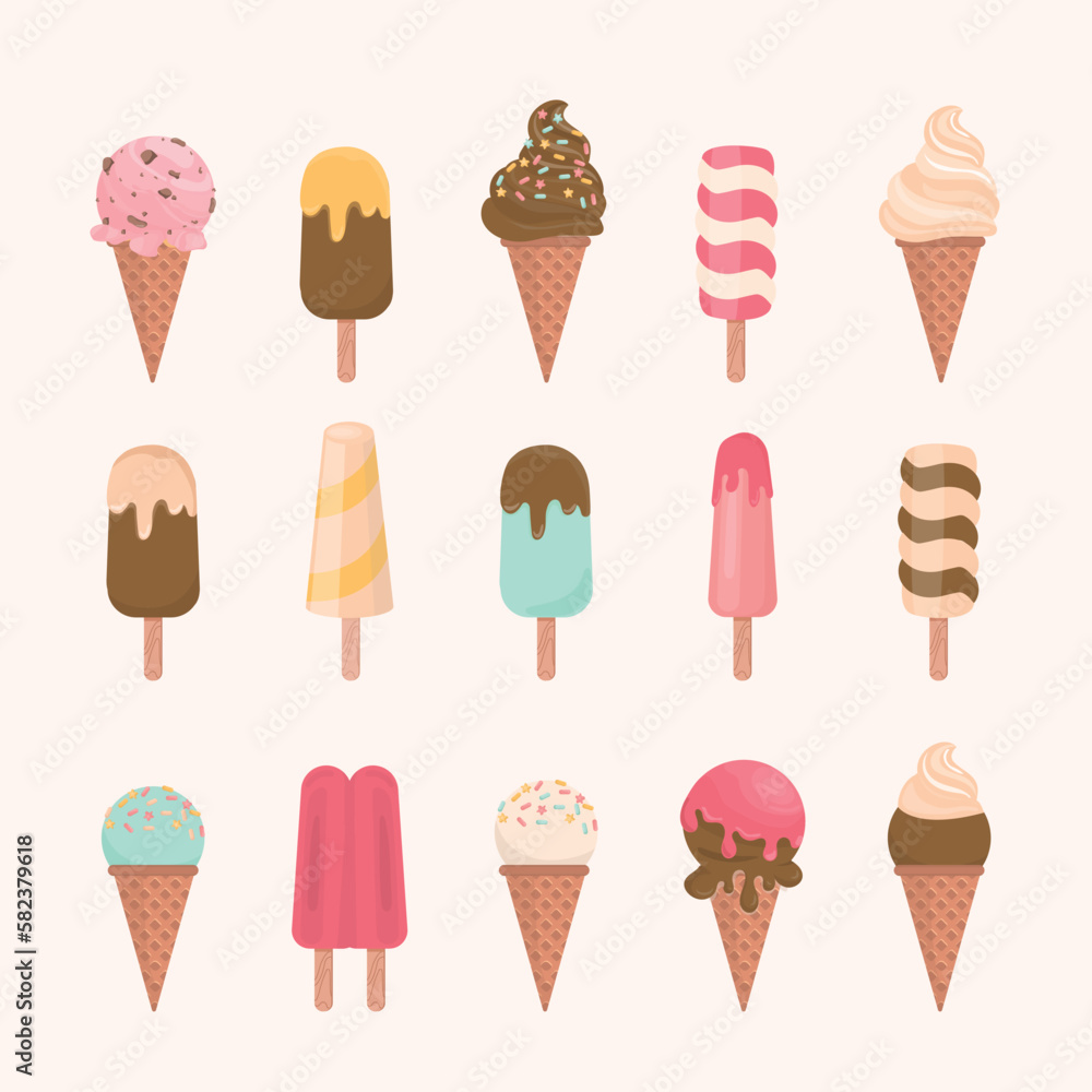 ice cream cone and bar. pastel and colorful icecream isolate on pink. vector illustration ice cream cone and bar. pastel and colorful icecream isolate on pink. vector illustration