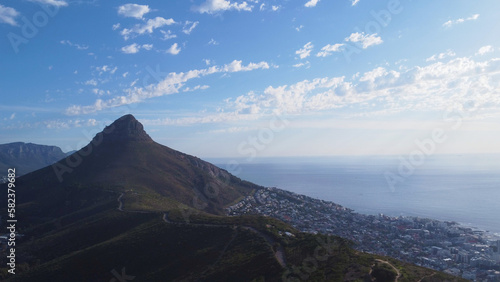 Aerial view of Lions head, cape town overlooking camps bay © Duan