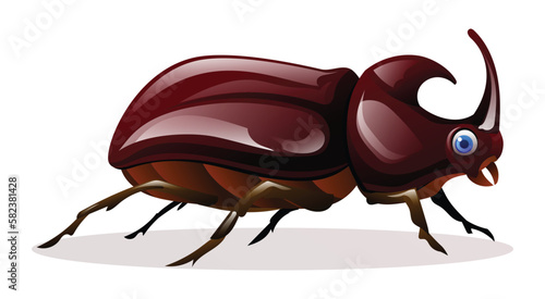 Cute rhinoceros beetle cartoon illustration isolated on white background