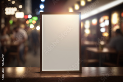blank white empty menu digital sign poster mockup in restaurant, bar, pub