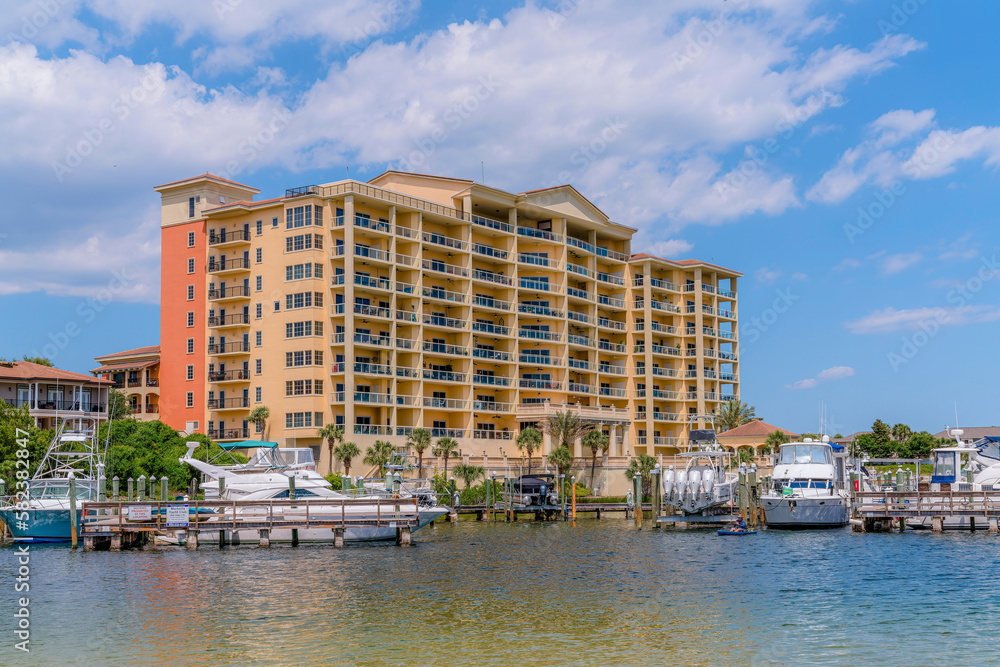 DESTIN, FLORIDA CIRCA MAY, 2022 Marbella Yacht Club at Destin Harbor