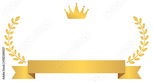 金色の王冠とリボンのついた月桂樹のフレーム