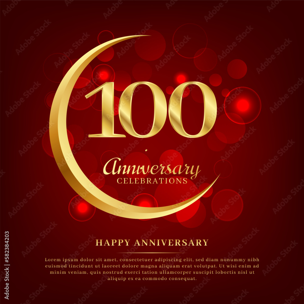 100 years anniversary with golden moon and red shiny background added with text for congratulations words 100 years anniversary with golden moon and red shiny background added with text for congratulations words