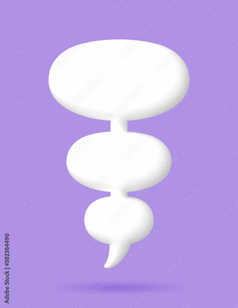3D White speech bubble elements on Pale purple background, 3D rendering image, Clipping path Included. 3D White speech bubble elements on Pale purple background, 3D rendering image, Clipping path Included.