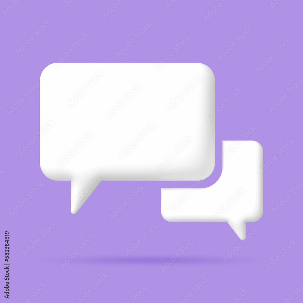 3D White speech bubble elements on Pale purple background, 3D rendering image, Clipping path Included. 3D White speech bubble elements on Pale purple background, 3D rendering image, Clipping path Included.
