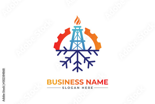 gas station logo with gear iconHVAC, oil, gas, air condition, and heating logo	