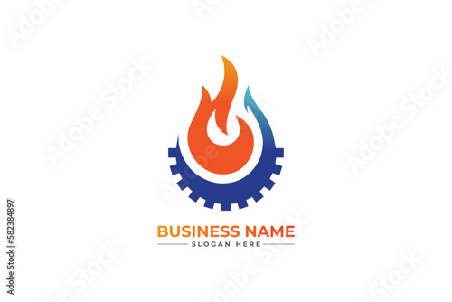 oil gas and heating with gear icon. HVAC, oil, gas, air condition and heating log