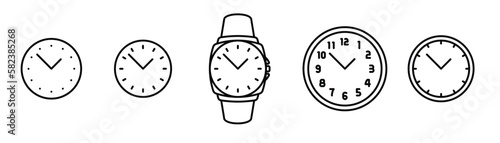 watch icon set, modern line icons vector illustrations of clocks watches of different type clock face