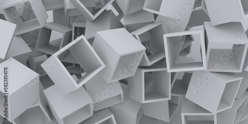 Gray cubes hover over each other on a light background