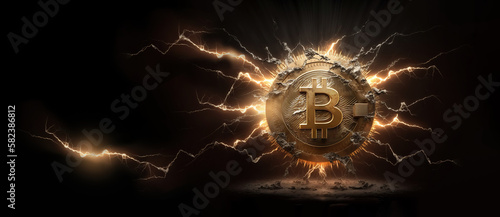 Representation of the digital lightning network of the bitcoin blockchain technology and it fast transaction per second defi - Generative AI photo