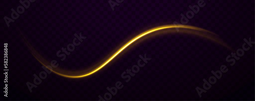 Abstract shiny color gold wave design element. Golden swirl on black background. Vector illustration