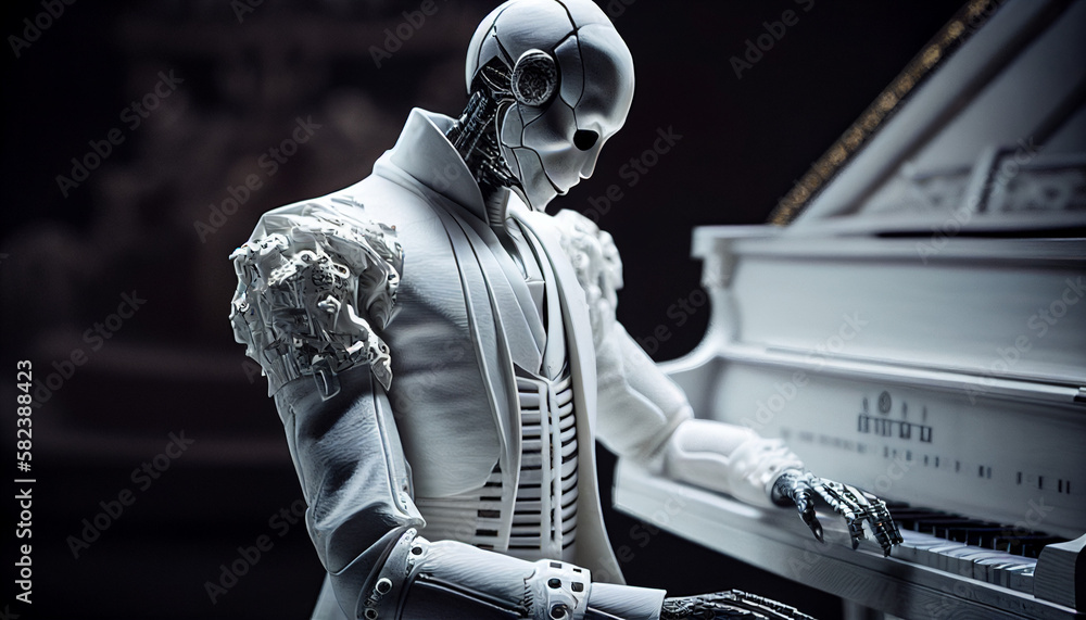 pianist robot playing piano created with Generative AI technology Stock ...