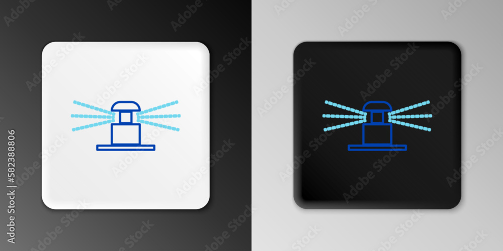 Line Automatic irrigation sprinklers icon isolated on grey background. Watering equipment. Garden element. Spray gun icon. Colorful outline concept. Vector Line Automatic irrigation sprinklers icon isolated on grey background. Watering equipment. Garden element. Spray gun icon. Colorful outline concept. Vector