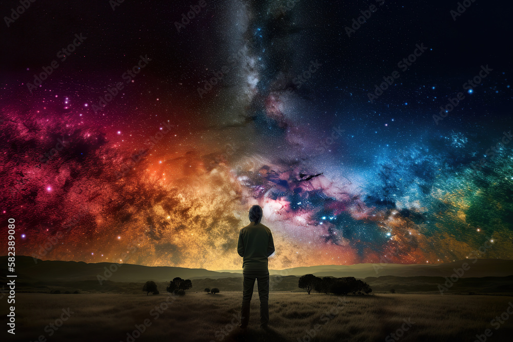 silhouette of a person looking the edge of the colorful universe, beautiful abstract landscape, generative ai silhouette of a person looking the edge of the colorful universe, beautiful abstract landscape, generative ai