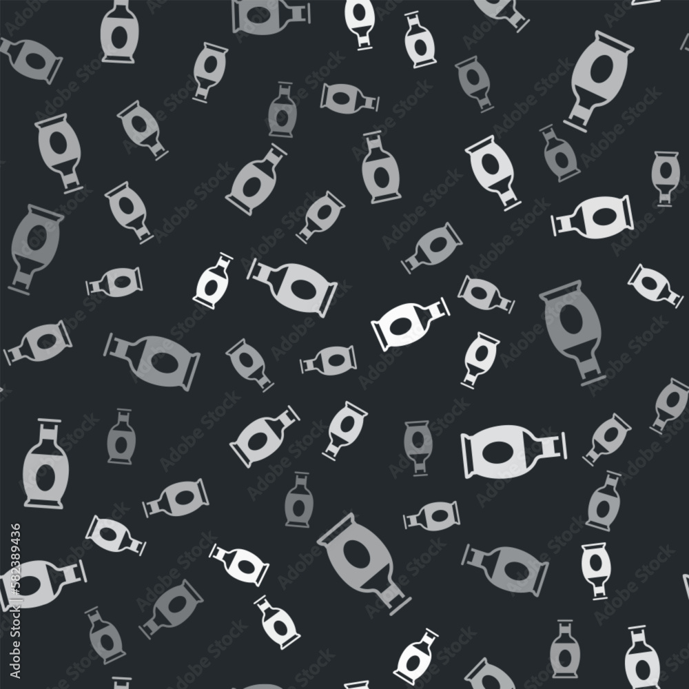 Grey Indian vase icon isolated seamless pattern on black background. Vector Grey Indian vase icon isolated seamless pattern on black background. Vector