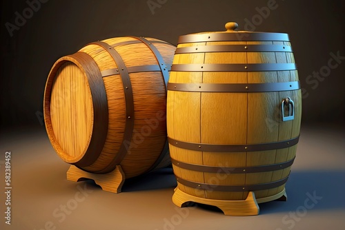 new beaful wooden wine barrels for winemaking, created with generative ai photo