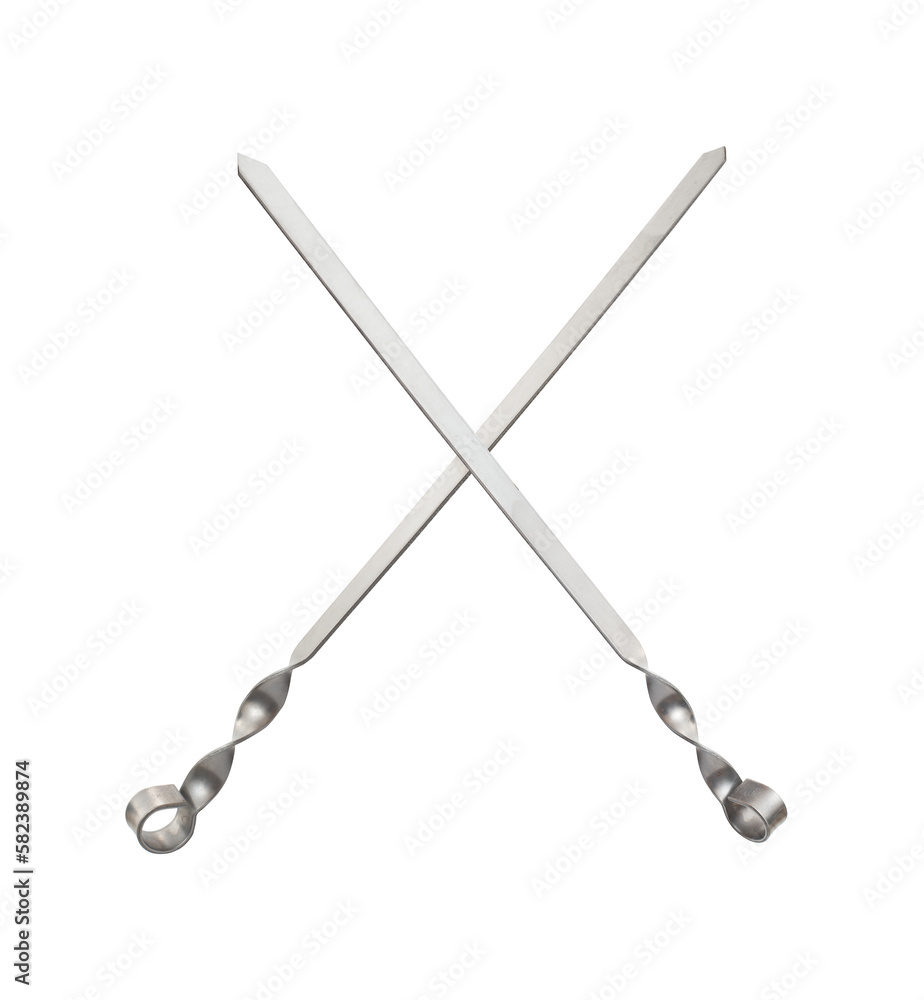Metal skewer for barbecue. Isolated on a white background. Metal skewer for barbecue. Isolated on a white background.