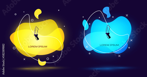 Black Diving knife icon isolated on black background. Abstract banner with liquid shapes. Vector