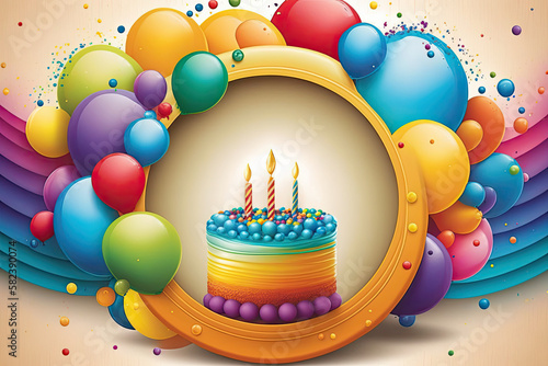 Round balloon background with birthday theme, Generative AI