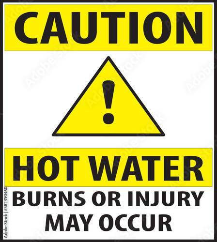 Hot water sign, caution, hot water can be burn, burn injury can occur