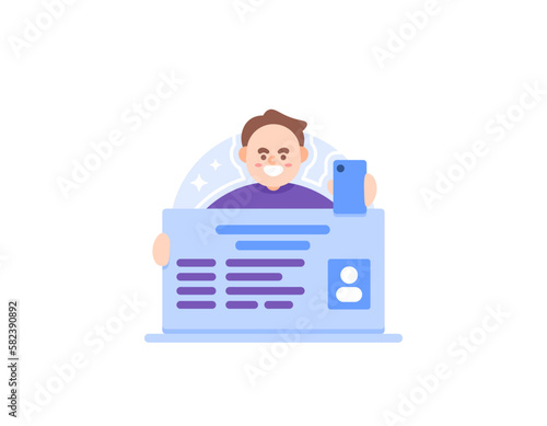 identity verification using a national ID or driver's license. Upload an ID card photo. a man is taking a face picture or selfie for identity verification. illustration concept design. vector elements photo