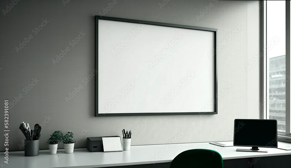 generative ai illustration of Empty advertising billboard frame on wall in office copy space for mock up design template generative ai illustration of Empty advertising billboard frame on wall in office copy space for mock up design template