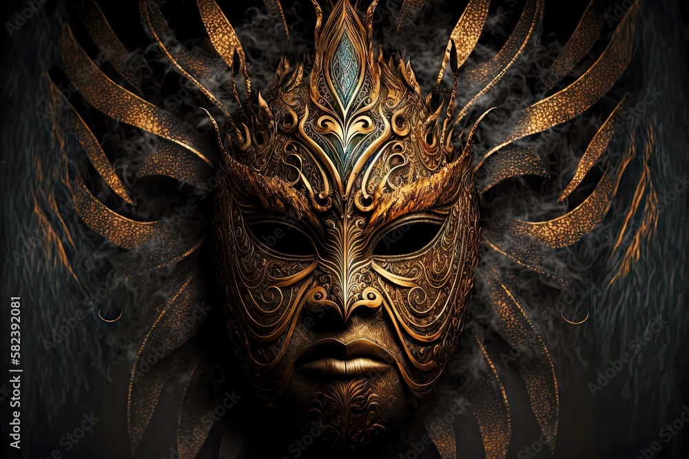 mystical ritual mask of tribe, symbol of divine beings, created with