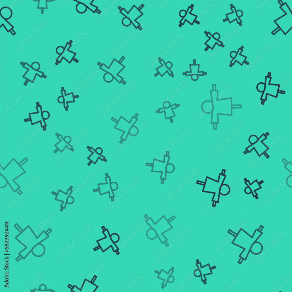 Black line Scarecrow icon isolated seamless pattern on green background. Vector Black line Scarecrow icon isolated seamless pattern on green background. Vector