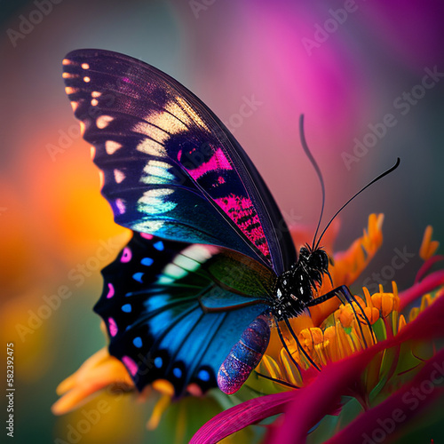 beautiful butterfly perched on a beautiful flower and seen close up