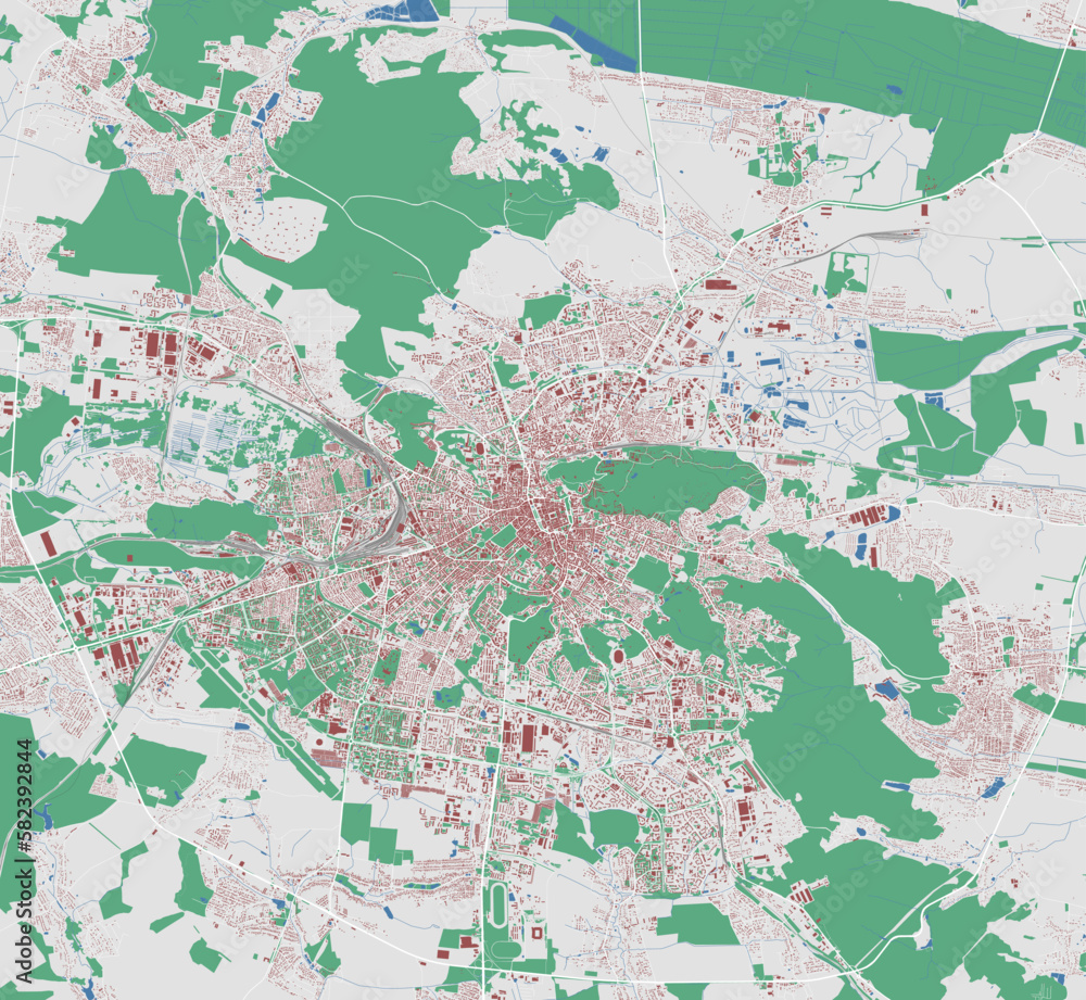 Lviv map. Detailed map of Lviv city administrative area. Cityscape urban panorama. Outline map with buildings, water, forest.