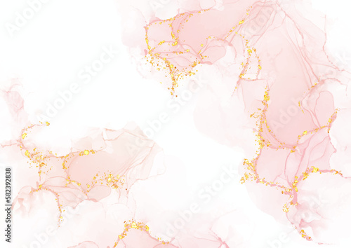elegant pastel pink hand painted alcohol ink design with gold elements