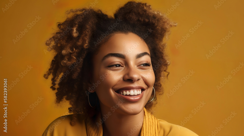 portrait of a smiling happy young woman on orange background, generative ai portrait of a smiling happy young woman on orange background, generative ai