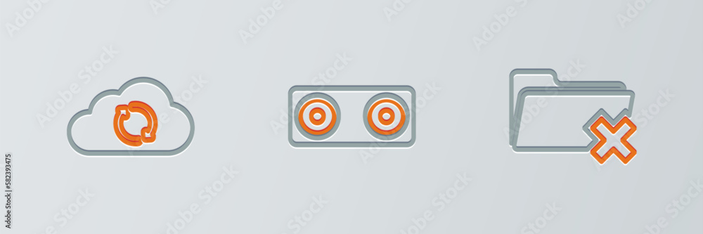 Set line Delete folder, Cloud sync refresh and Stereo speaker icon. Vector Set line Delete folder, Cloud sync refresh and Stereo speaker icon. Vector