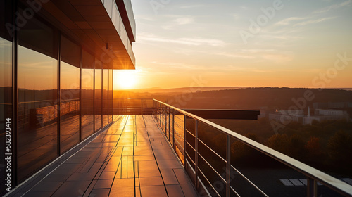 observation terrace of the company's building at sunset, generative ai