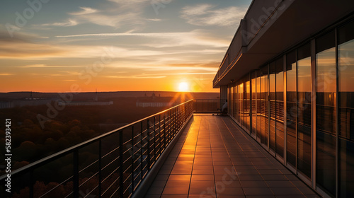 observation terrace of the company's building at sunset, generative ai