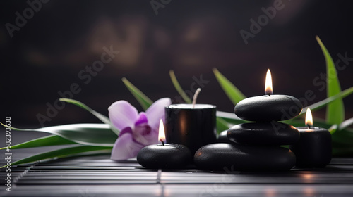 zen spa relax aromatherapy wellness massage still life with candles and flowers  generative ai