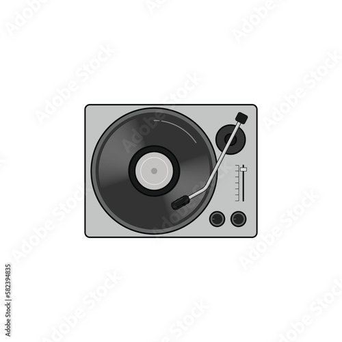 Modern vinyl record player with disc isolated vector graphics