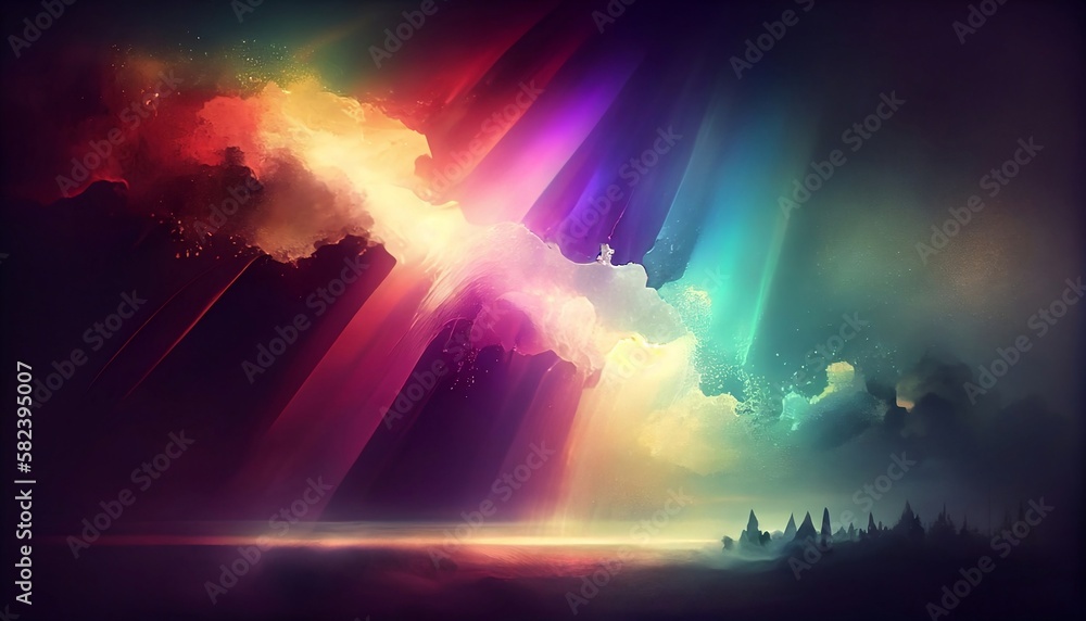 Generative AI, Illustration, Rainbow Haze: Create a dreamy and ethereal image, with a rainbow-colored burst of light and energy Generative AI, Illustration, Rainbow Haze: Create a dreamy and ethereal image, with a rainbow-colored burst of light and energy