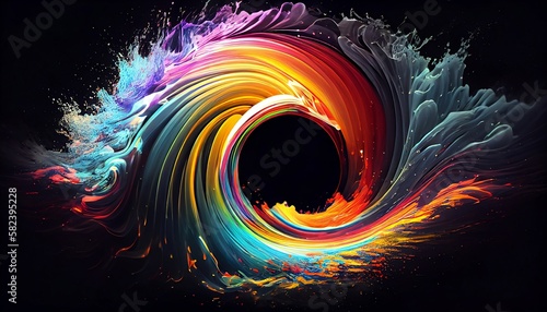 an abstract image of a rainbow-colored wave emanating from the center of the image, Generative AI, Illustration