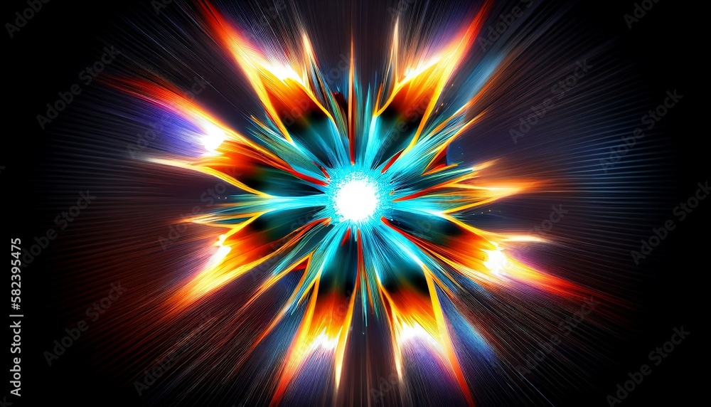a colorful starburst, with bursts of light and energy that radiate outward from the center of the image, Generative AI, Illustration