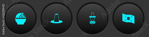Set Ramen, Korean hat, and South flag icon. Vector