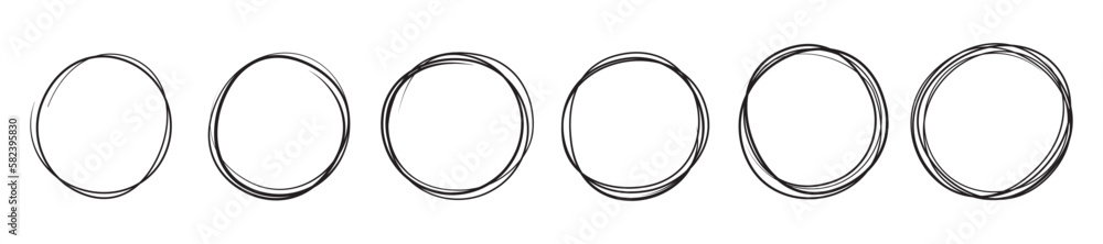 Circles in doodle sketch line, vector round frames of pen or pencil drawing. Circles sketch doodle line frames on white background Circles in doodle sketch line, vector round frames of pen or pencil drawing. Circles sketch doodle line frames on white background
