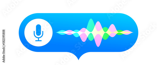 Voice message, audio chat and record play bubble, vector messenger playback interface. Voice message icon of microphone button and sound wave of recording listen