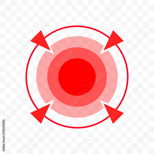 Throat pain or joint pain target red circle vector icon, pain localization spot of sore hurt and ache of toothache, stomach pain and headache