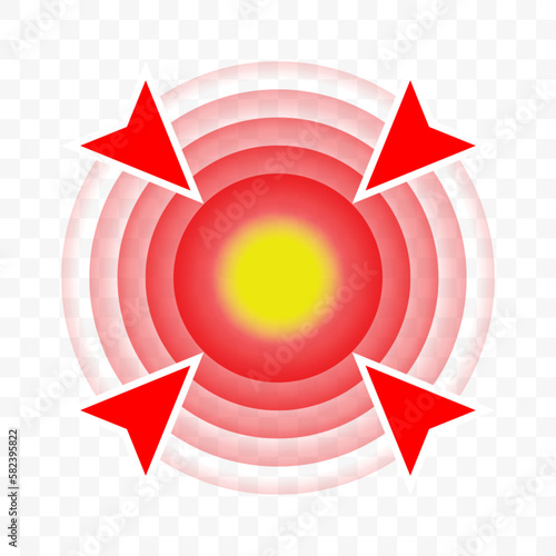 Throat pain or joint pain target red circle vector icon, pain localization spot of sore hurt and ache of toothache, stomach pain and headache