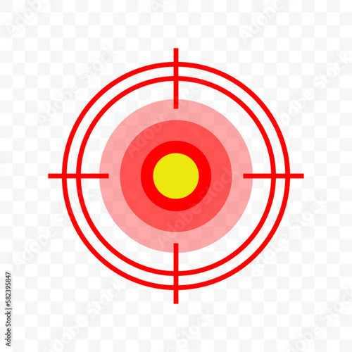 Throat pain or joint pain target red circle vector icon, pain localization spot of sore hurt and ache of toothache, stomach pain and headache