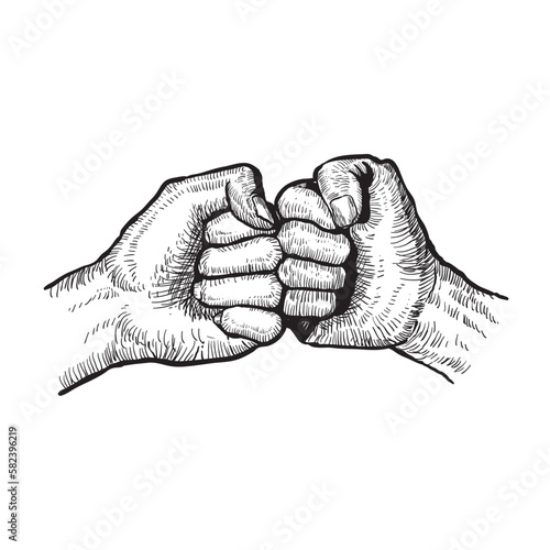 hand drawing hands that are clenching and colliding