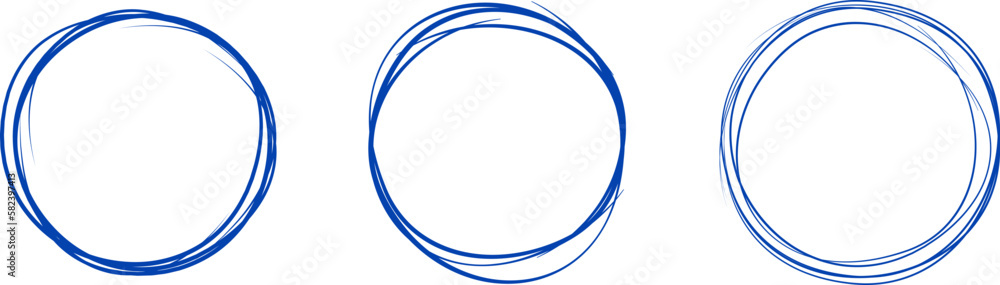 Blue circle line hand drawn set. Highlight hand drawing circle isolated on background. Round handwritten circle. For marking text, note, mark icon, number, marker pen, pencil and text check, vector Blue circle line hand drawn set. Highlight hand drawing circle isolated on background. Round handwritten circle. For marking text, note, mark icon, number, marker pen, pencil and text check, vector