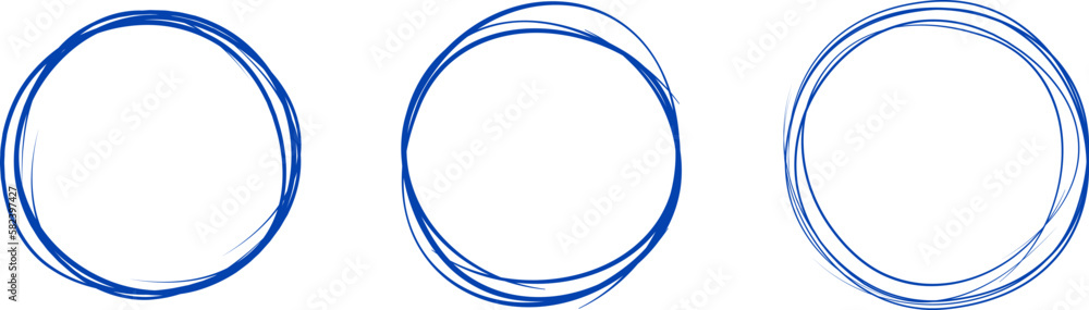 Blue circle line hand drawn set. Highlight hand drawing circle isolated on background. Round handwritten circle. For marking text, note, mark icon, number, marker pen, pencil and text check, vector Blue circle line hand drawn set. Highlight hand drawing circle isolated on background. Round handwritten circle. For marking text, note, mark icon, number, marker pen, pencil and text check, vector