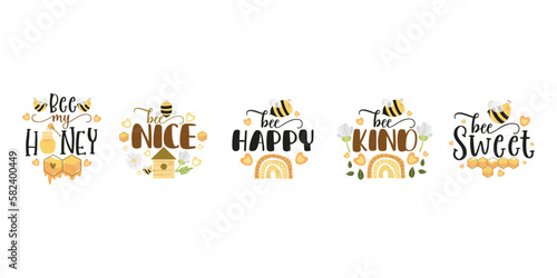 Bee Quotes Illustration. Motivational Inspirational Quotes Design With Bees Illustration.